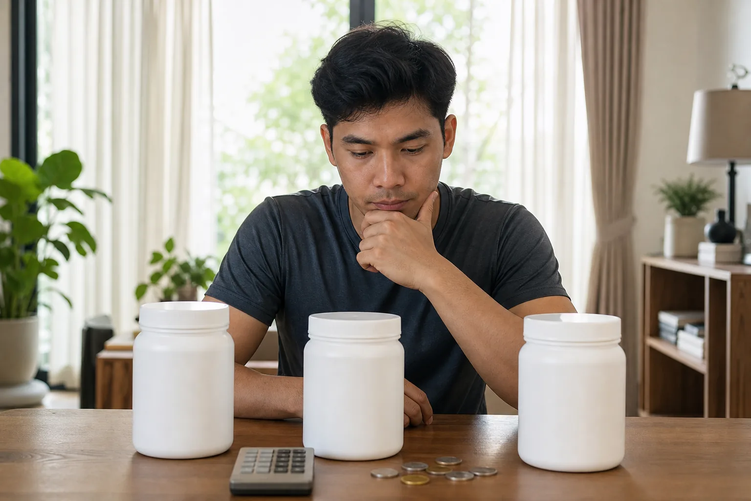 Malaysian consumer comparing unbranded creatine choices for value