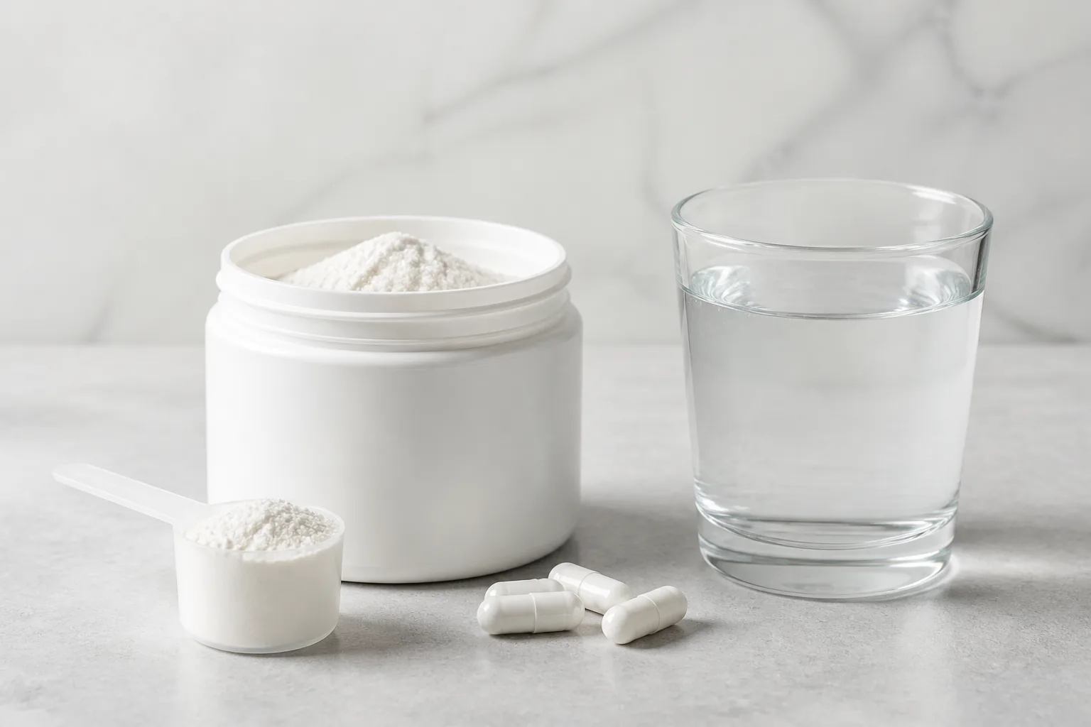 Unbranded creatine powder, capsules, and mixed liquid formats