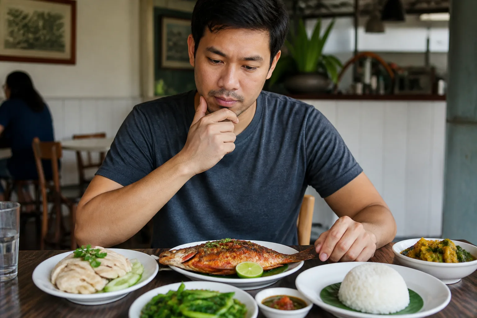 Malaysian diner with foods that naturally contain creatine