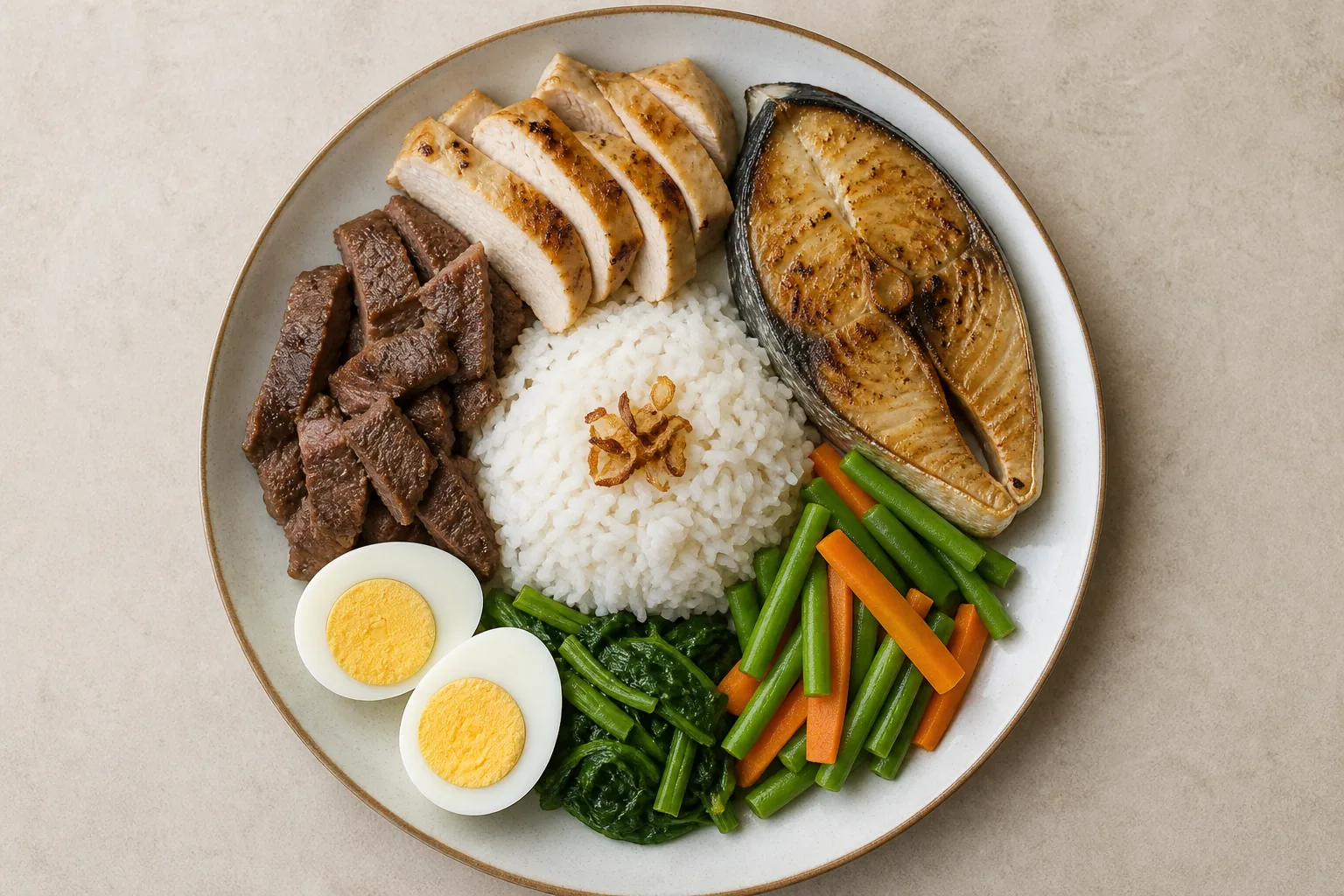 Malaysian meal featuring foods that naturally contain creatine