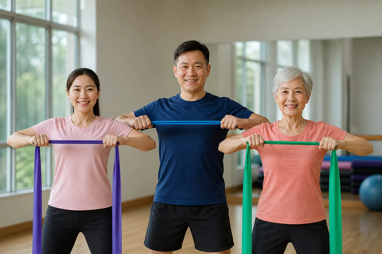 Malaysian adults at different life stages exercising together