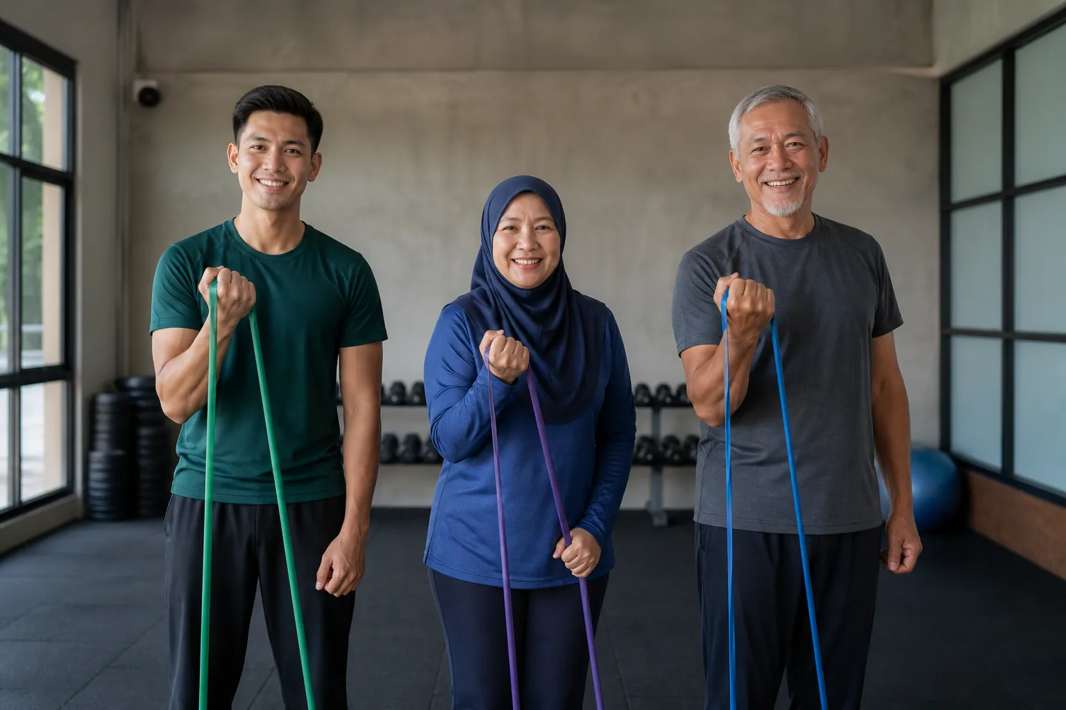 Orang dewasa Melayu Malaysia daripada beberapa peringkat usia bersenam bersama