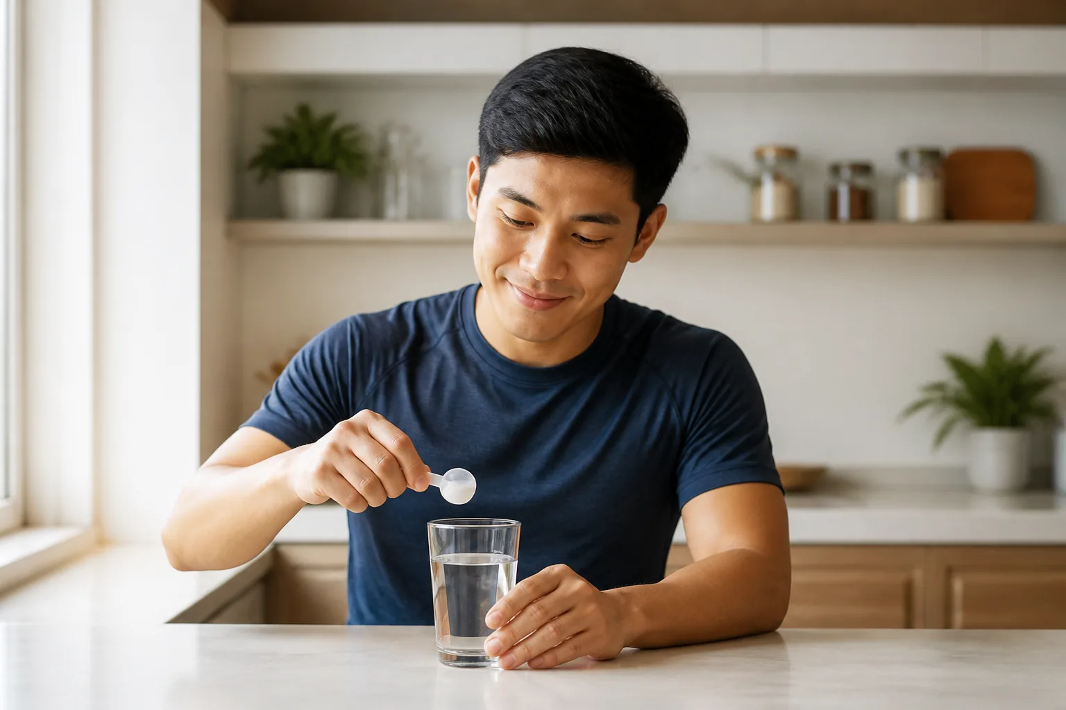 First-time Malaysian user preparing a simple creatine serving